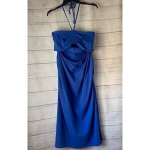 Isabel Blue Maternity Bodycon Dress Cutout Front Halter Tie Strap Size Large